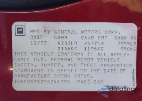 1993 Cadillac Deville z USA, uszkodzony, nr VIN 1G6CD53B2P4244394